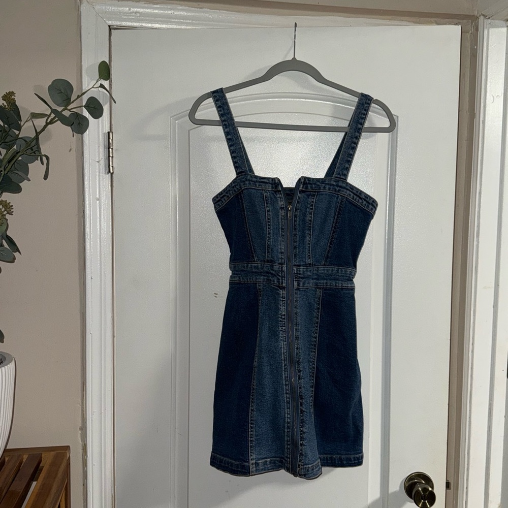 Mini denim zip up dress